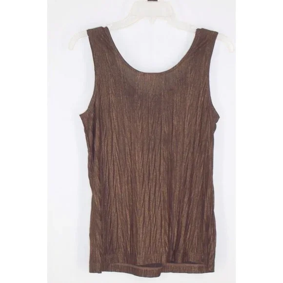 Chico's Tank Top 1 S Brown Bronze Metallic Shimmer Crinkle Sleeveless Shell - Picture 3 of 5